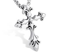 LuxGoth Stainless Steel Ankh Skulls Cross Pendant Necklace Gothic Punk Rock Emo Biker Cosplay Vintage Nail Cross Christian Faith Charm Necklace Jewelry for Men Women Silver, One Size, Stainless Steel