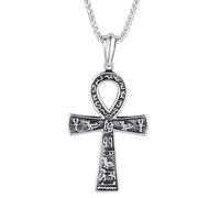 LuxGoth Stainless Steel Ankh Skulls Cross Pendant Necklace Gothic Punk Rock Emo Biker Cosplay Vintage Nail Cross Christian Faith Charm Necklace Jewelry for Men Women Silver, One Size, Stainless Steel