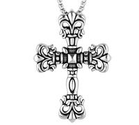 LuxGoth Stainless Steel Ankh Skulls Cross Pendant Necklace Gothic Punk Rock Emo Biker Cosplay Vintage Nail Cross Christian Faith Charm Necklace Jewelry for Men Women Silver, One Size, Stainless Steel