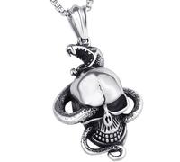 LuxGoth Stainless Steel Classic Skull Head Series Pendant Necklace | Gothic Punk Rock Emo Biker Cosplay Vintage Skeleton Charm Necklace Jewelry for Men Women Silver