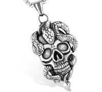 LuxGoth Stainless Steel Classic Skull Head Series Pendant Necklace | Gothic Punk Rock Emo Biker Cosplay Vintage Skeleton Charm Necklace Jewelry for Men Women Silver