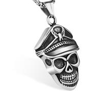 LuxGoth Stainless Steel Classic Skull Head Series Pendant Necklace Gothic Punk Rock Emo Biker Cosplay Vintage Skeleton Charm Necklace Jewelry for Men Women Silver, One Size, Stainless Steel, No