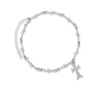 LuxGoth Stainless Steel Cross Barbed Wire Thorns Stab Collar Necklace Gothic Punk Rock Emo Biker Cosplay Vintage Brambles Charm Necklace Jewelry for Men Women Silver GTS-N1D60105