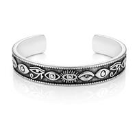 LuxGoth Stainless Steel Eye of Horus Cuff Bracelet | Retro Gothic Punk Biker Cool Vintage Open Adjustable Cuff Bangle Bracelets Jewelry for Men