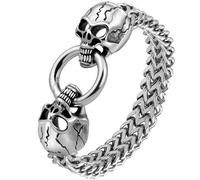 LuxGoth Stainless Steel Heavy Cuban Link Chain Bracelet Gothic Punk Rock Biker Viking Vintage Franco Link Curb Bracelet Jewelry for Men Silver, One Size, Stainless Steel, no gemstone