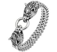 LuxGoth Stainless Steel Heavy Cuban Link Chain Bracelet Gothic Punk Rock Biker Viking Vintage Franco Link Curb Bracelet Jewelry for Men Silver, One Size, Stainless Steel, no gemstone
