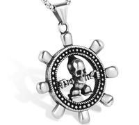 LuxGoth Stainless Steel Ship Rudder Anchor Pendant Necklace,Gothic Viking Pirate Nautical Pendant Chain Jewelry for Men Women, One Size, Stainless Steel, No Gemstone