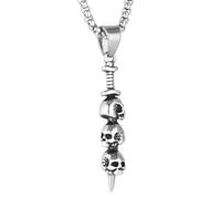 LuxGoth Stainless Steel Skull Bead Pendant Necklace Gothic Punk Rock Emo Biker Cosplay Vintage Skeleton Charm Necklace Jewelry for Men Women Silver GTS-N1D60027