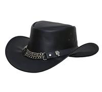 LuxHide Cowboy Western Cow Hide Top Grain Leather Handcrafted Skull Top Hat, Black, XXL