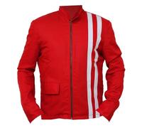 Luxhyde Elvis Spedway presley Red with White Stripes Cotton Biker Jacket for Men (UK, Alpha, XXL, Regular, Regular, Red)