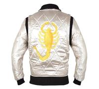 Luxhyde Men's Drive Ryan Scorpion Logo Quilted White Satin Bomber Jacket (UK, Alpha, M, Regular, Regular, White)
