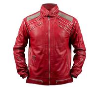 Luxhyde Red Thriller-Inspired Halloween Costume Jacket | Stylish Leather Outerwear for Men & Women | Multi-Zip Streetwear Style (Faux Leather, Small)