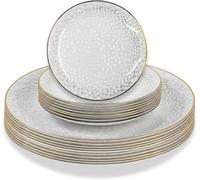 Luxia 20Pcs Clear Plastic Dinner Plates and Dessert Plates Set -Elegant Gold Rim & Hammered Textured Design, Durable, Reusable Tableware for Wedding & Party