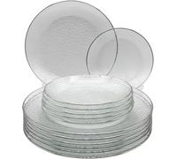 Luxia 20Pcs Elegant Durable Clear Hammered Plastic Plates with Silver Edge -10 Dinner Plastic Plates and 10 Dessert Plates Set Reusable Dinner Plates - Stylish Partyware Tableware for Party & Event