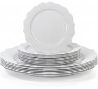 Luxia 20Pcs White Lutos Plastic Plate Set - Reusable 20 Dinner & 20 Dessert Plates, Hard Plastic Plates for Parties, Weddings, Birthday Events, Elegant Party Tableware