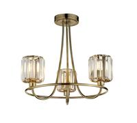 Luxia Bristol 3 Light Glass Semi-Flush Ceiling Light - Antique Brass