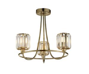 Luxia Bristol 3 Light Glass Semi-Flush Ceiling Light - Antique Brass