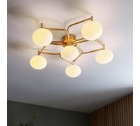 Luxia Lotus 6 Light Semi-Flush Ceiling Light - Satin Brass