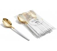Luxia Plastic Cutlery White and Gold Soup Spoon, 20pcs Reusable Bulk Pack Durable Elegant Cutlery, 20.9cm Durable Dinnerware for Weddings, Catered Events