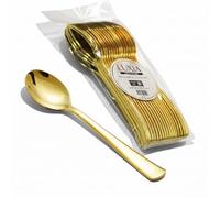 Luxia Reusable Gold Plastic Cutlery Spoons, 20pcs Bulk Pack Durable Elegant Cutlery,17.3cm Heavy Duty Dinnerware for All Occasion Birthday Parties Weddings Event Camping