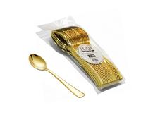 Luxia Reusable Plastic Cutlery Gold Small Spoon, 20pcs Bulk Pack Durable Elegant Cutlery, 12.8cm Durable Dinnerware for Weddings, Catered Events (Small)