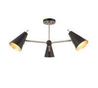 Luxia Thame 3 Arm Semi-Flush Ceiling Light - Antique Brass & Matt Black