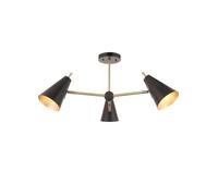 Luxia Thame 3 Arm Semi-Flush Ceiling Light - Antique Brass & Matt Black