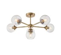 Luxia Westminster 6 Arm Glass Semi-Flush Ceiling Light - Antique Brass