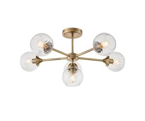 Luxia Westminster 6 Arm Glass Semi-Flush Ceiling Light - Antique Brass