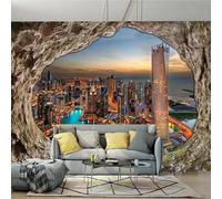 LUXINSHISU self-Adhesive PVC Mural 3D Wallpaper Three-Dimensional cave Cityscape wall Painting Living Room Bedroom Home Decoration wall Art