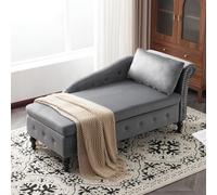 Luxious Designed Velvet Chaise Sofa Bed with Storage, Rectangle Cushion, Button-Tufted Lounge Chair for Bedroom, 144L x 62W x 69H cm, Grey Aosom.UK