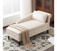 Luxious Designed Velvet Chaise Sofa Bed with Storage, Rectangle Cushion, Button-Tufted Lounge Chair for Bedroom, 144L x 62W x 69H cm, Beige Aosom.UK