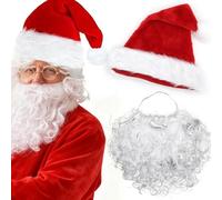 Luxiremi 2-Piece Set with Christmas Hat and Beard for Adults, Red Hat and Bright White Beard, for the Classic Santa Costume for Christmas and New Year's Eve Party