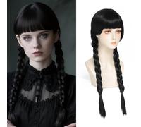 Luxiremi 26 Inch Long Black Braided Wigs for Women and Girls for Fancy Dress for Wednesday Addams Halloween Costume Cosplay Wig