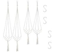 Luxiremi 4 Pack Macrame Plant Hangers - Cotton Rope Hanging Planter Basket with Metal Hooks for Indoor Outdoor Garden Decor (Two Length Styles)