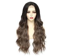 Luxiremi Balayage Blonde Mix Brown Long Hair Synthetic 65 cm Adjustable Middle Part Lace Front Curly Wavy Wigs for Women