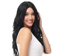 Luxiremi Black Long Hair Wig Synthetic 65 cm Adjustable Middle Part Lace Front Curly Wavy Wigs for Women
