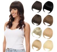 Luxiremi Clip-in Pony Black Mix Dark Blonde Face Pony Clip in Fringe Bangs Extension Thick Fake Hairpieces for Women
