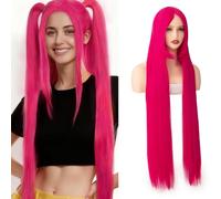 Luxiremi Long Hot Pink Wig with Fringe 40 Inches Straight Wigs for Costumes Halloween Cosplay Anime Party