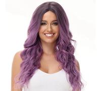 Luxiremi Purple Long Hair Wig Synthetic 65 cm Adjustable Middle Part Lace Front Curly Wavy Wigs for Women
