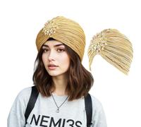 Luxiremi Women's Turban Hat with Removable Crystal Brooch 1920s Vintage Turban Hat Glitter Elastic Head Wraps Gatsby Fancy Dress Costume Accessories Crystal Brooch Exotic