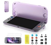 LuxiSync Protective Carrying Case Set for Switch 2, Matte Purple Case with Charging Port, Includes 2 Screen Protectors, 8 Thumb Clips, and Dust Plug ,Ultra-thin, waterproof, and shockproof design