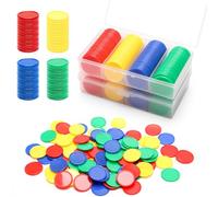 Luxiv 200Pcs Plastic Learning Counters with Storage Box, 4 Colors Educational Counting Math Counters Manipulatives 1 Inches Round Chips Plastic Counters for School, Home