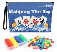 Luxiv Mahjong Tiles Bag with 100P Chips, Storage Bag for American Mah jong Carrying Case with Handle Blue Mahjong Storage Bag (Only Bag and 100P Chips)