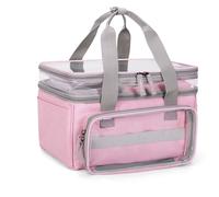 Luxja Double-Layer Medicine Bag with Transparent Compartment, Pill Bottle Organiser with Detachable Divider (Suitable as a Home or Travel Medicine Bag), Pink