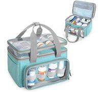 LUXJA Double-Layer Medicine Bag with Transparent Compartment, Pill Bottle Organizer with Detachable Divider (Suitable as a Home or Travel Medicine Bag), Blue