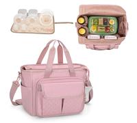 Luxja Large Wearable Breast Pump Bag with a Waterproof Mat for Wearable Breastfeeding Pump, Carrying Tote Bag with Multiple Pockets for Hands Free Breast Pump and Extra Parts, Pink