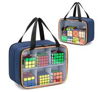 Luxja PVC Visible Speed Cube Storage with Inner Mesh Pocket, Double Layer Storage Bag Compatible with Rubix Cube Set, Blue (Bag ONLY)