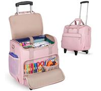LUXJA Rolling Craft Bag with Pockets for 12 x 12 inch Scrapbook Album and Laptop, Rolling Scrapbook Tote with Detachable Dolly (Patent Pending), Pink