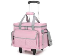 Luxja Rolling Sewing Machine Case with Multiple Pockets, Sewing Machine Bag with Wheels and Detachable Shoulder Strap (Compatible with Most Standard Sewing Machines), Pink